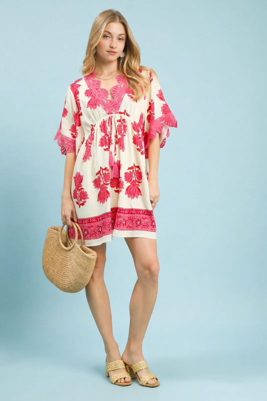 Pink Lace Trim Tunic Dress