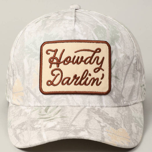 Howdy Darlin' Embroidery Patch Camo Trucker Hat: BEIGE CAMO