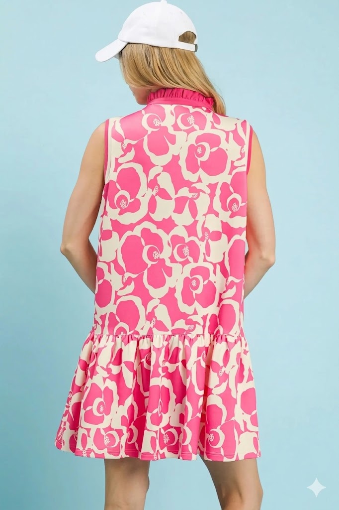 Pink Floral Sleeveless Tiered Dress