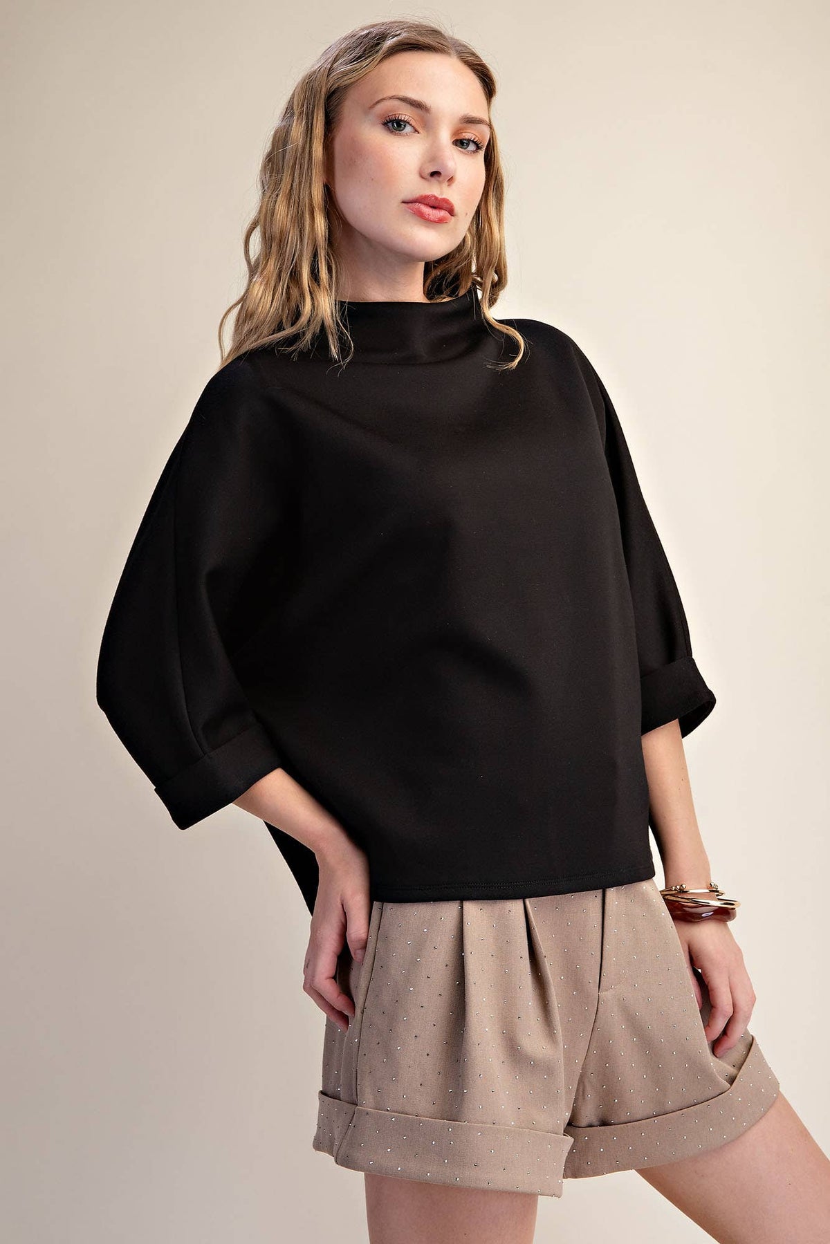 Mock Neck Sweatshirt: Black / M