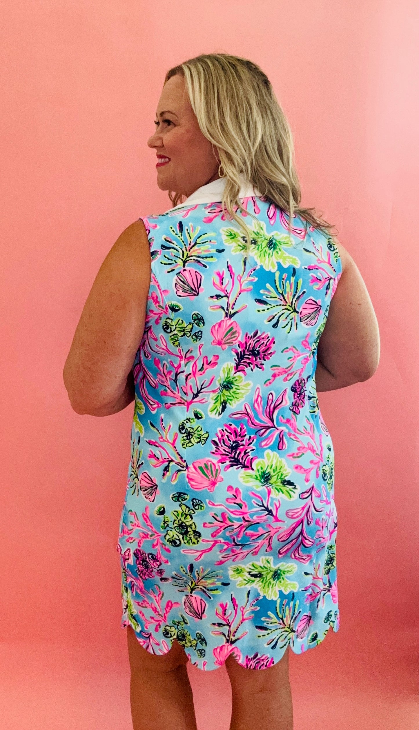 Sea Island Collared Dress with Scallop Hem