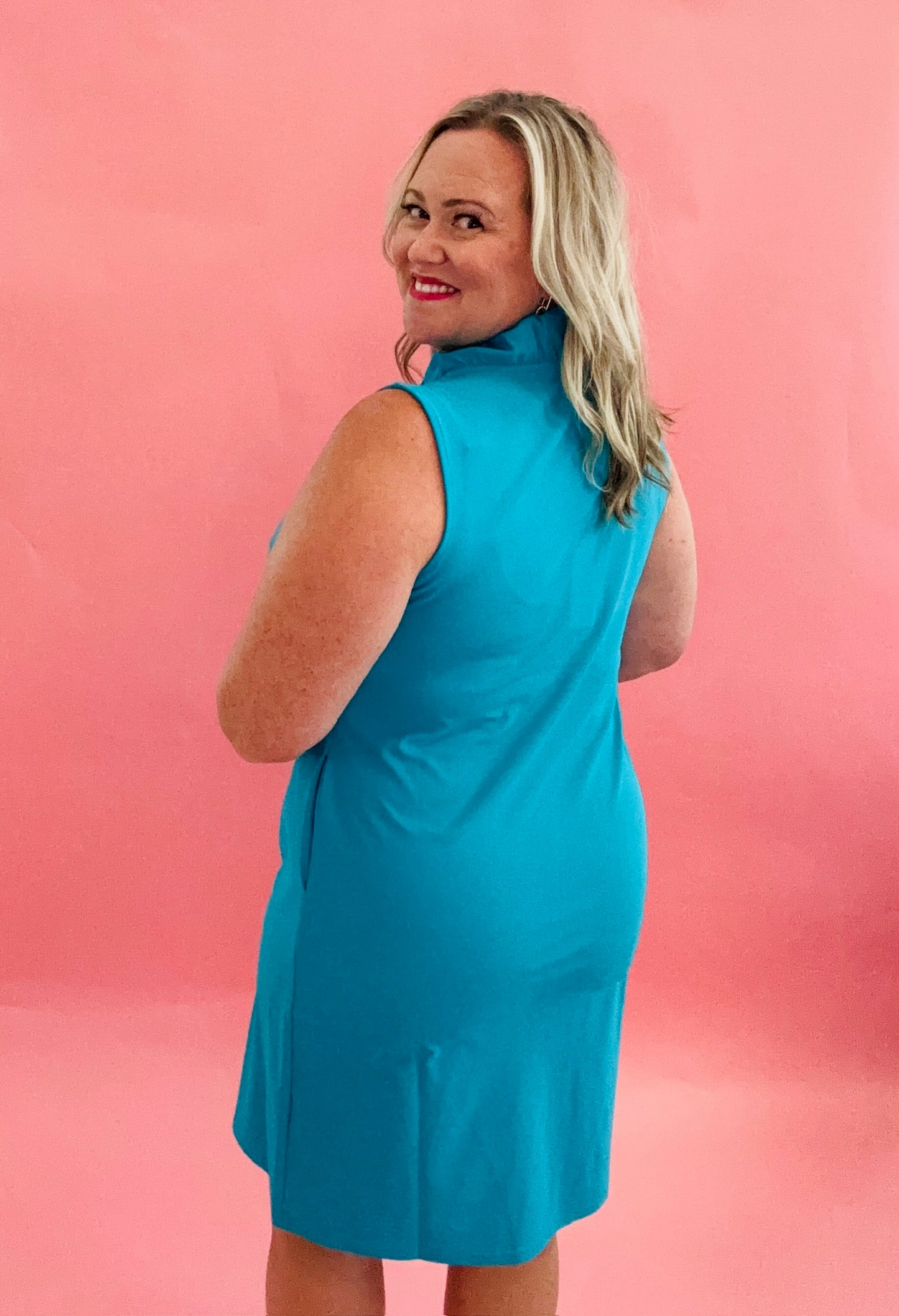 Teal Ruffle V-neck Sleeveless Dress
