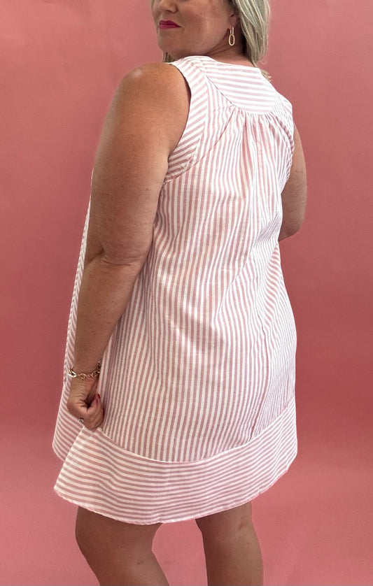 Bermuda Pink Sleeveless Striped Dress