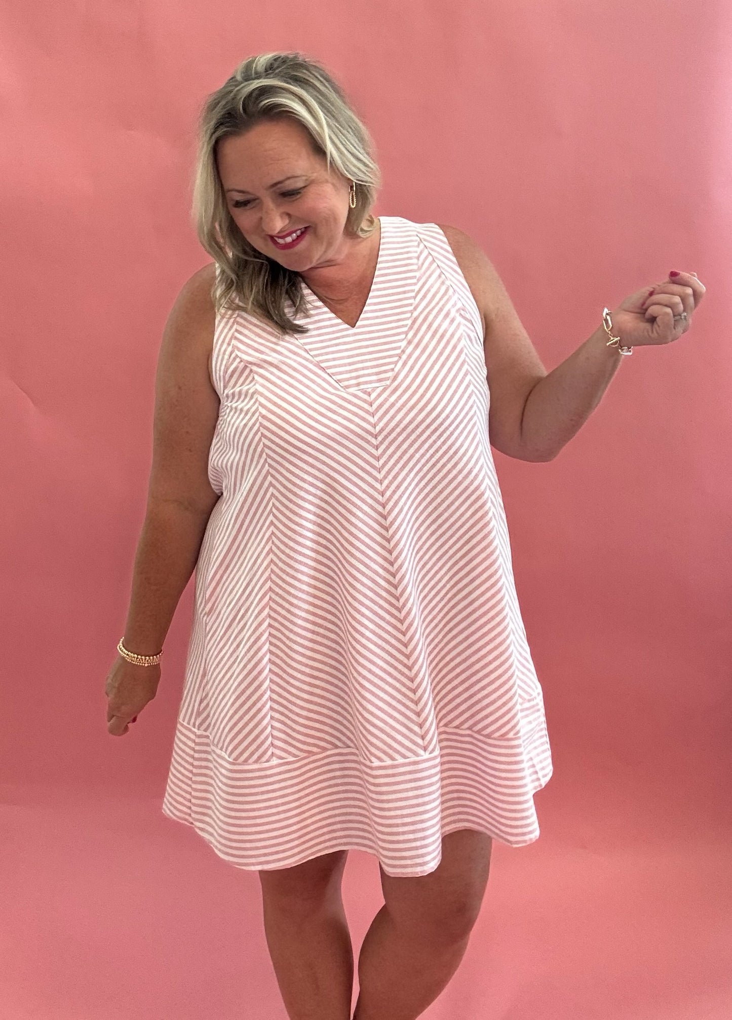 Bermuda Pink Sleeveless Striped Dress