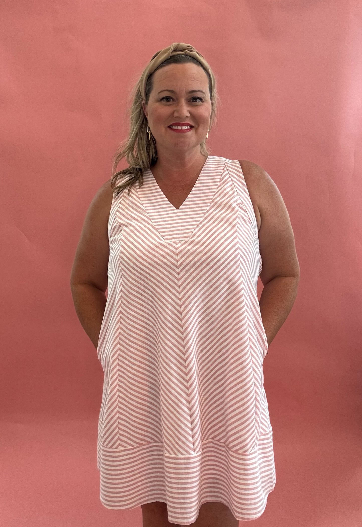 Bermuda Pink Sleeveless Striped Dress