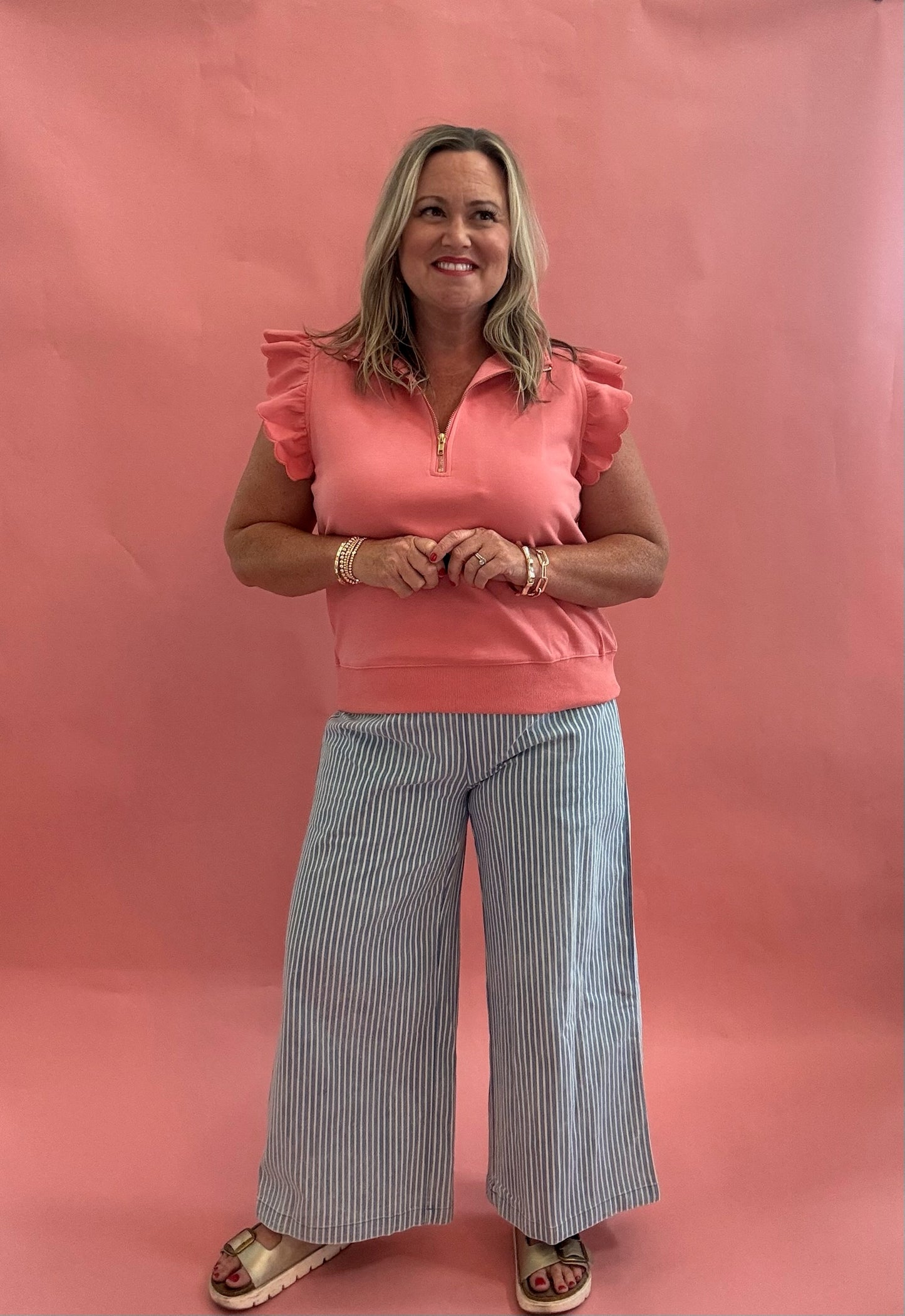 Wide-leg Striped Denim Ankle Pants