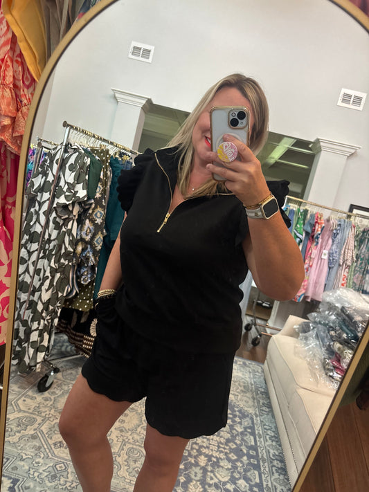Black Scallop Trim Shorts