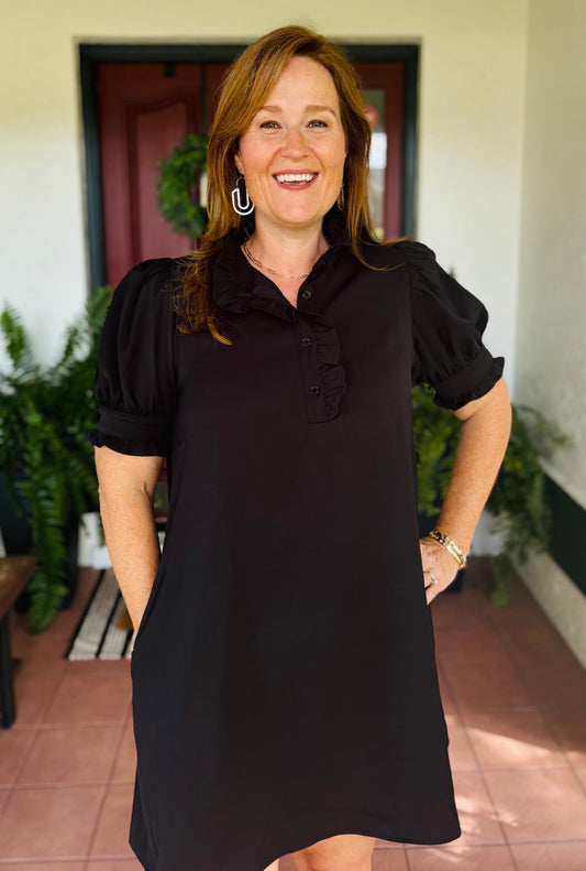 Helen Classic Ruffle Collar Dress in Black