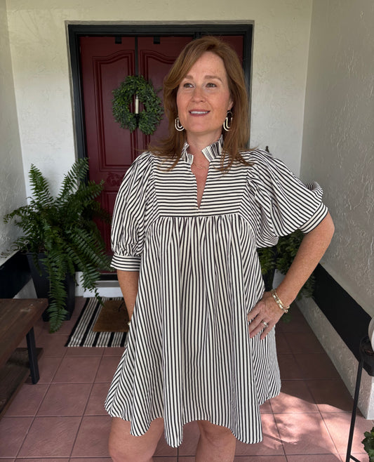 Amy Black & White Striped Dress