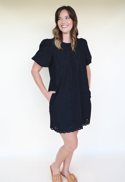 Black Short Eyelet Dress