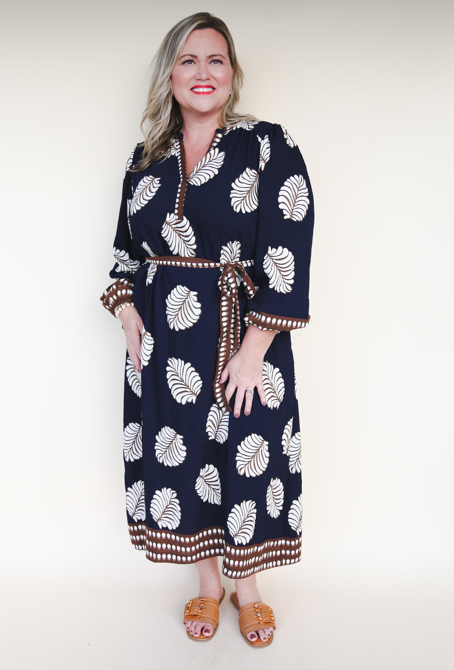 Midnight Palm Border Print Midi Dress