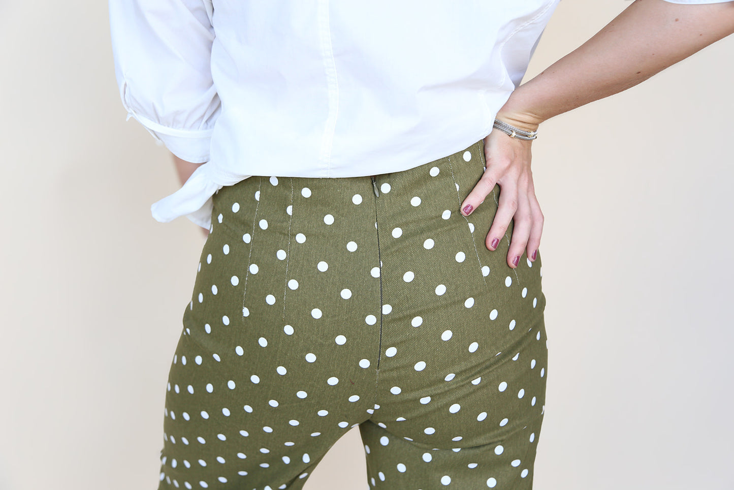Olive Polka Dot Ruffled Hem Pants