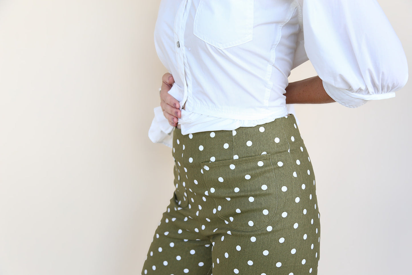 Olive Polka Dot Ruffled Hem Pants