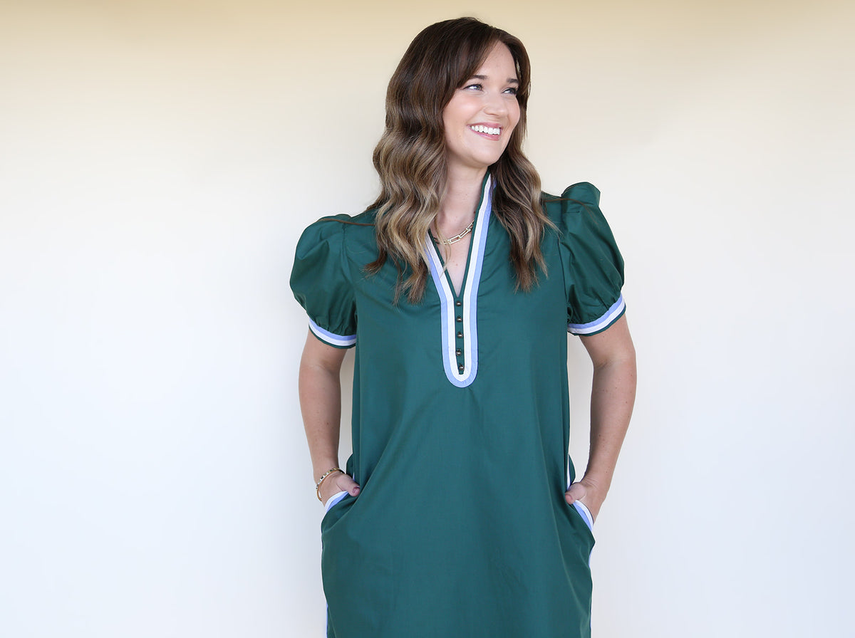 Alexandrea Hunter Green Dress with Contrast Trim