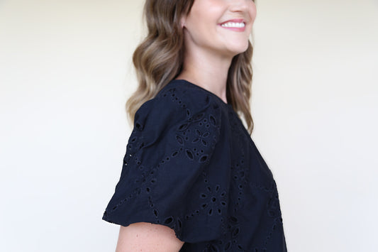 Black Short Eyelet Dress