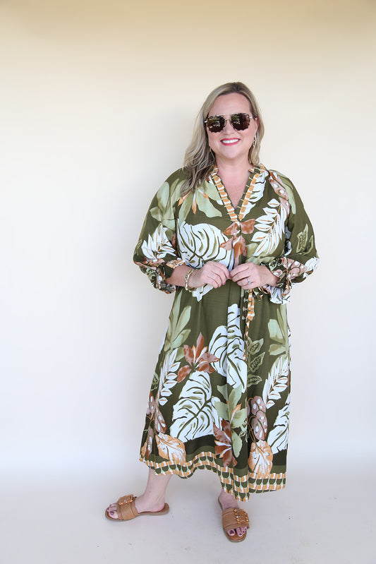 Olive Palms Maxi Dress