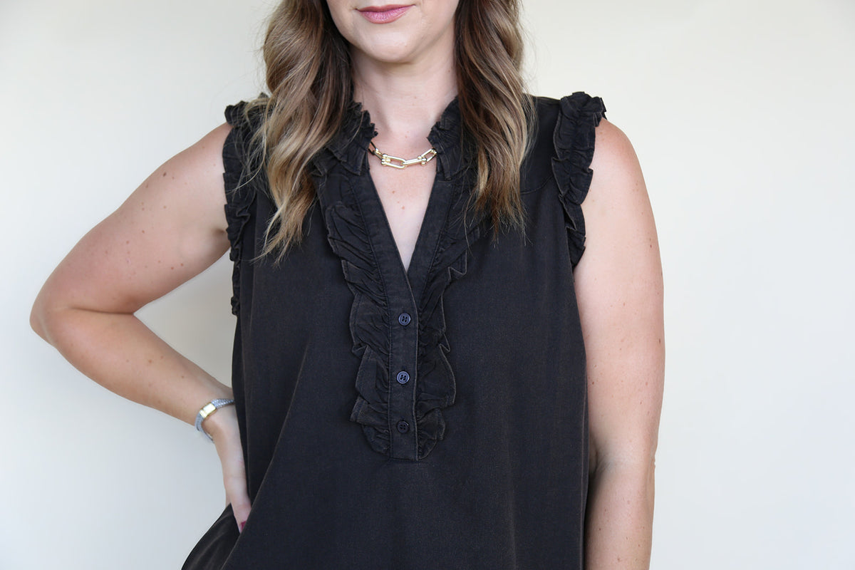 Alanis Black Ruffled Sleeveless Dress