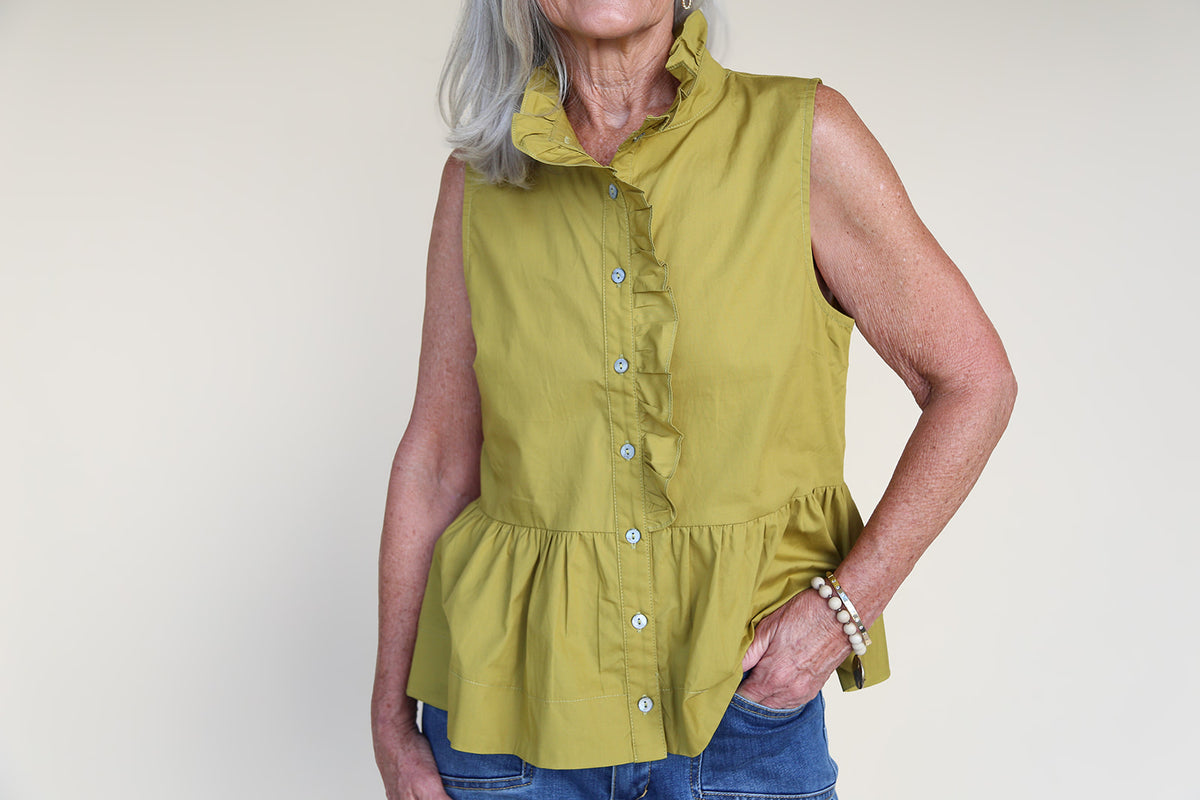 Page Sleeveless Olive Ruffled Top