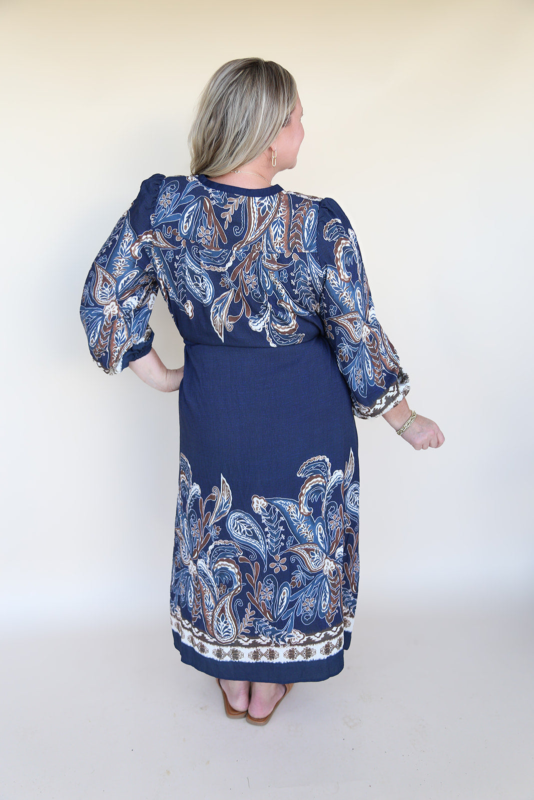 Sienna Paisley Midi Dress in Navy