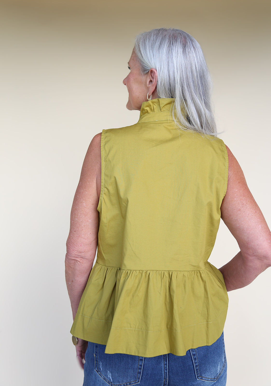 Page Sleeveless Olive Ruffled Top