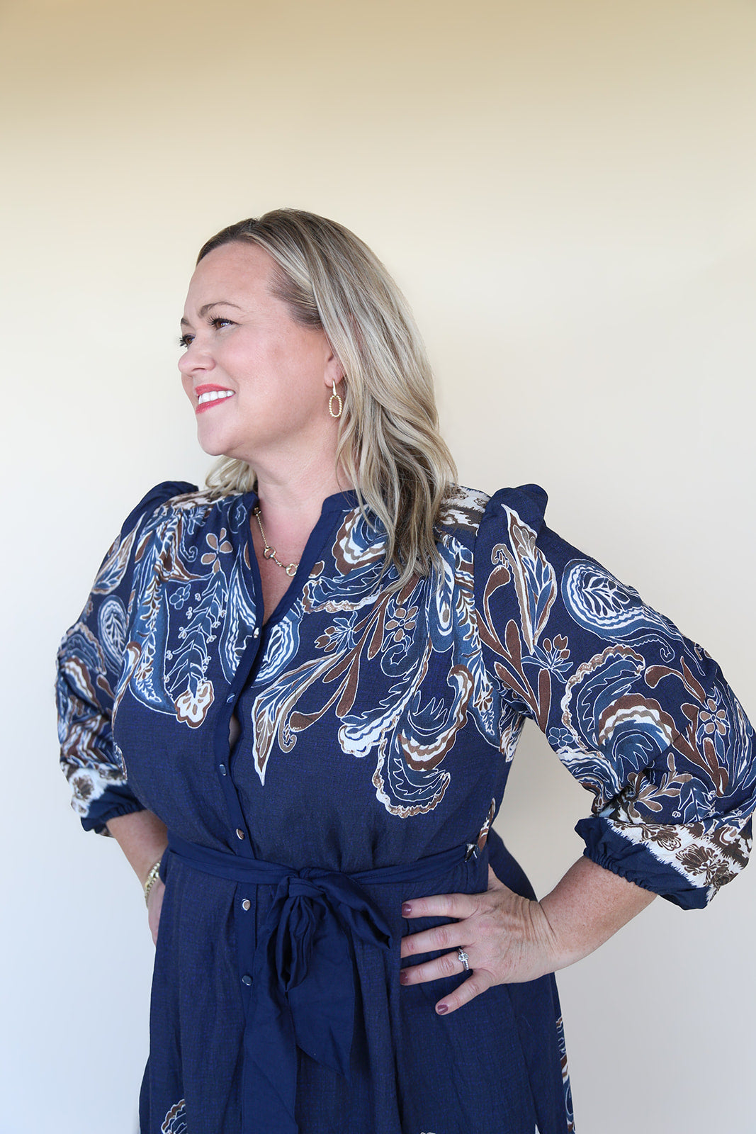 Sienna Paisley Midi Dress in Navy