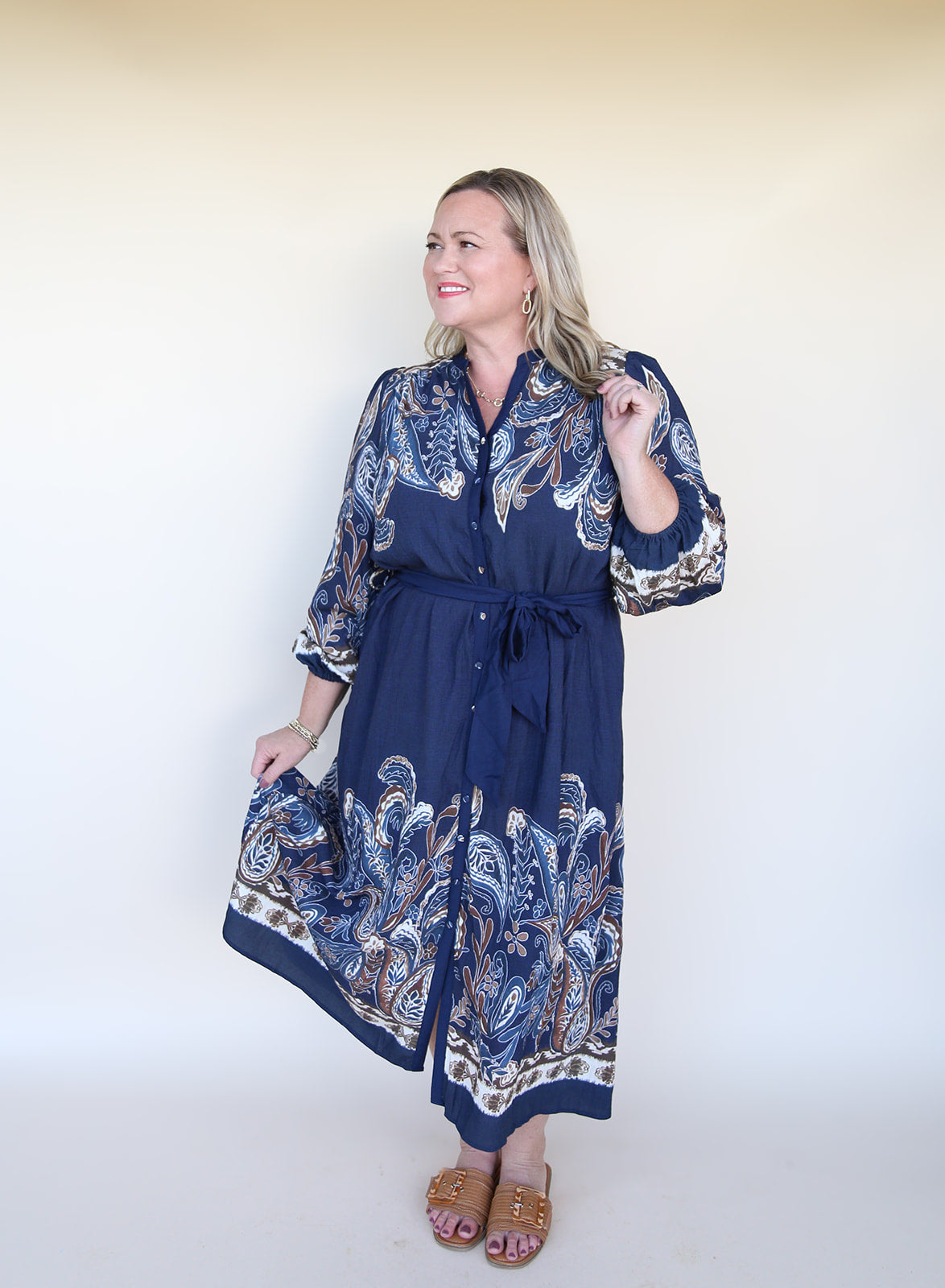Sienna Paisley Midi Dress in Navy