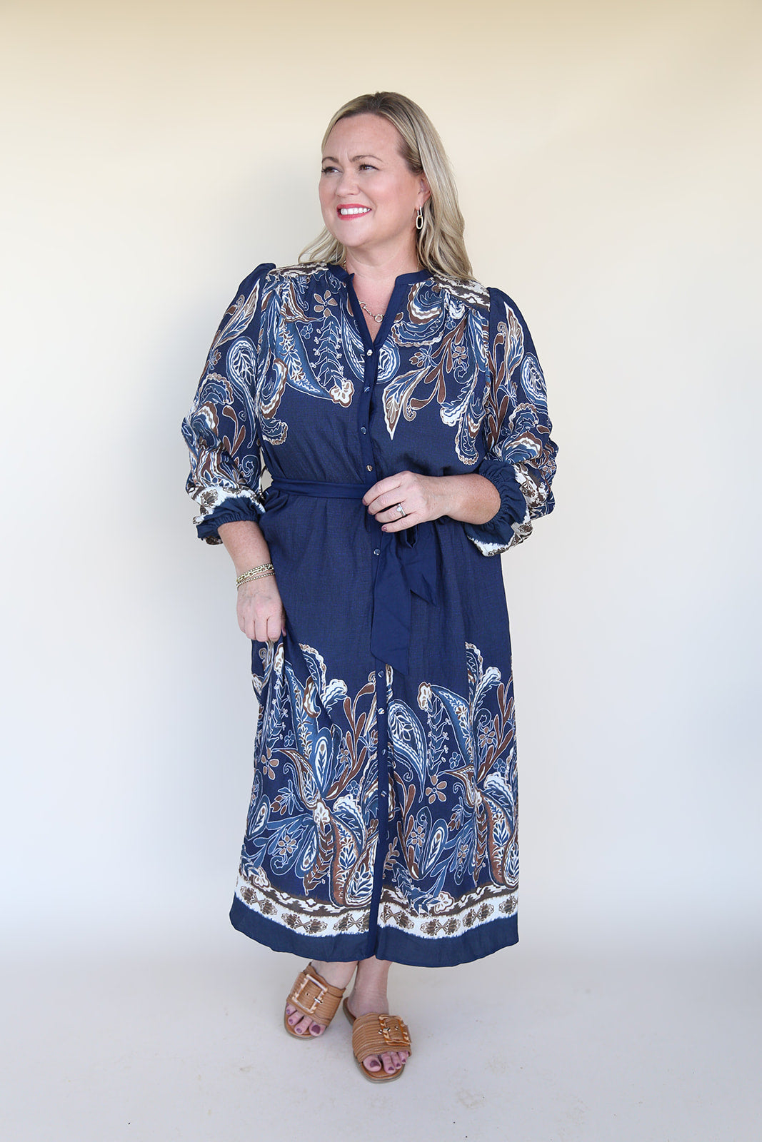 Sienna Paisley Midi Dress in Navy