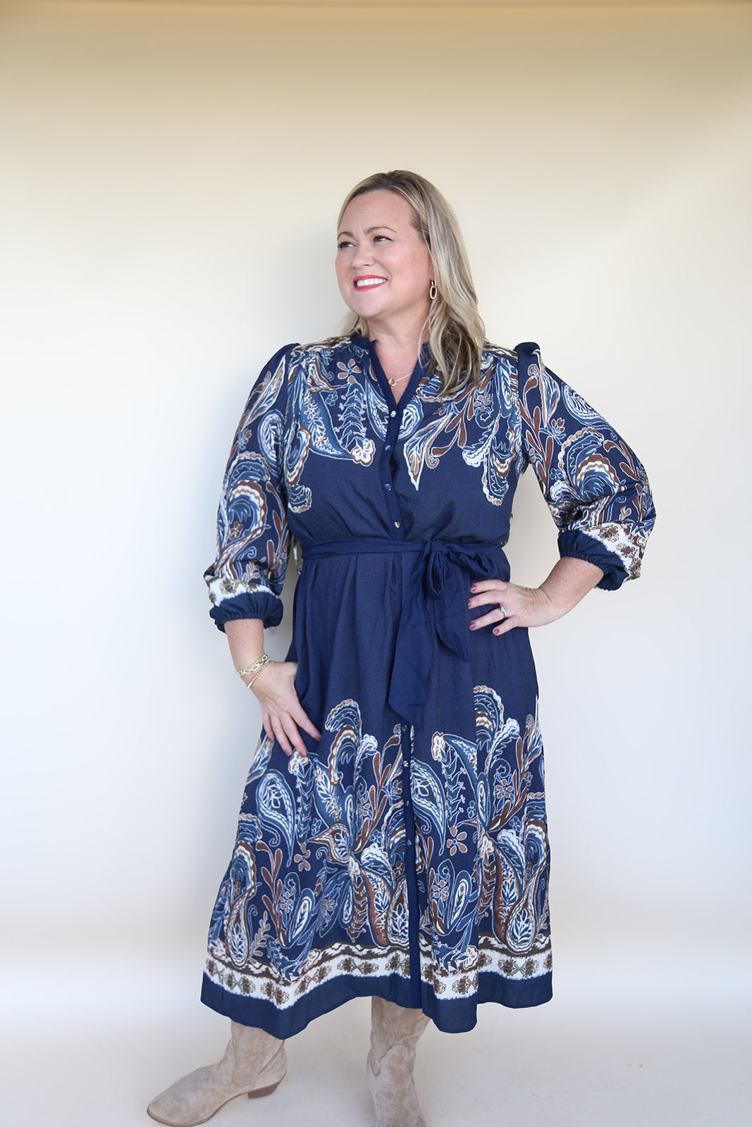 Sienna Paisley Midi Dress in Navy