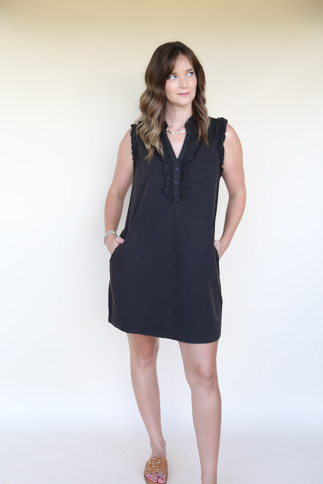 Alanis Black Ruffled Sleeveless Dress