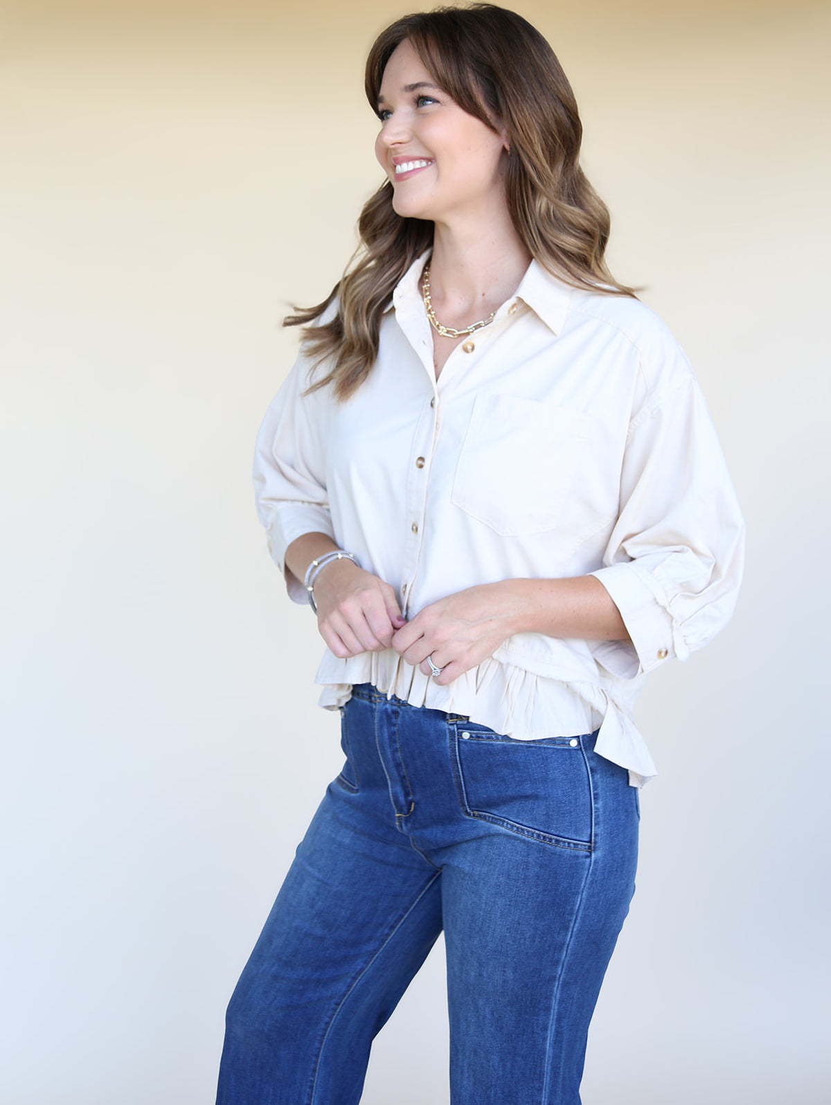 Bone Ruffled Oxford