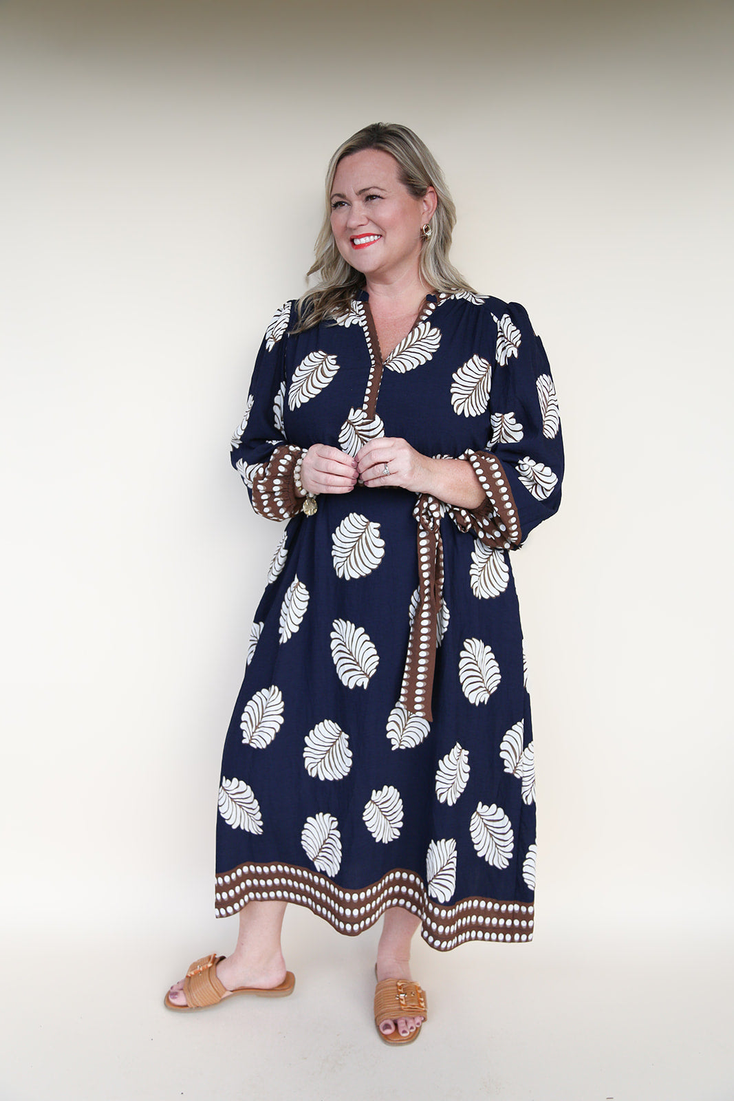 Midnight Palm Border Print Midi Dress
