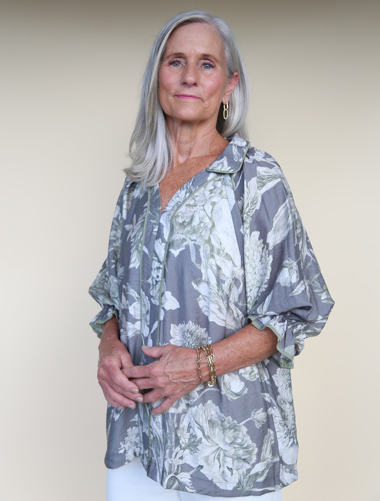 Falling for Florals Neutral Blouse