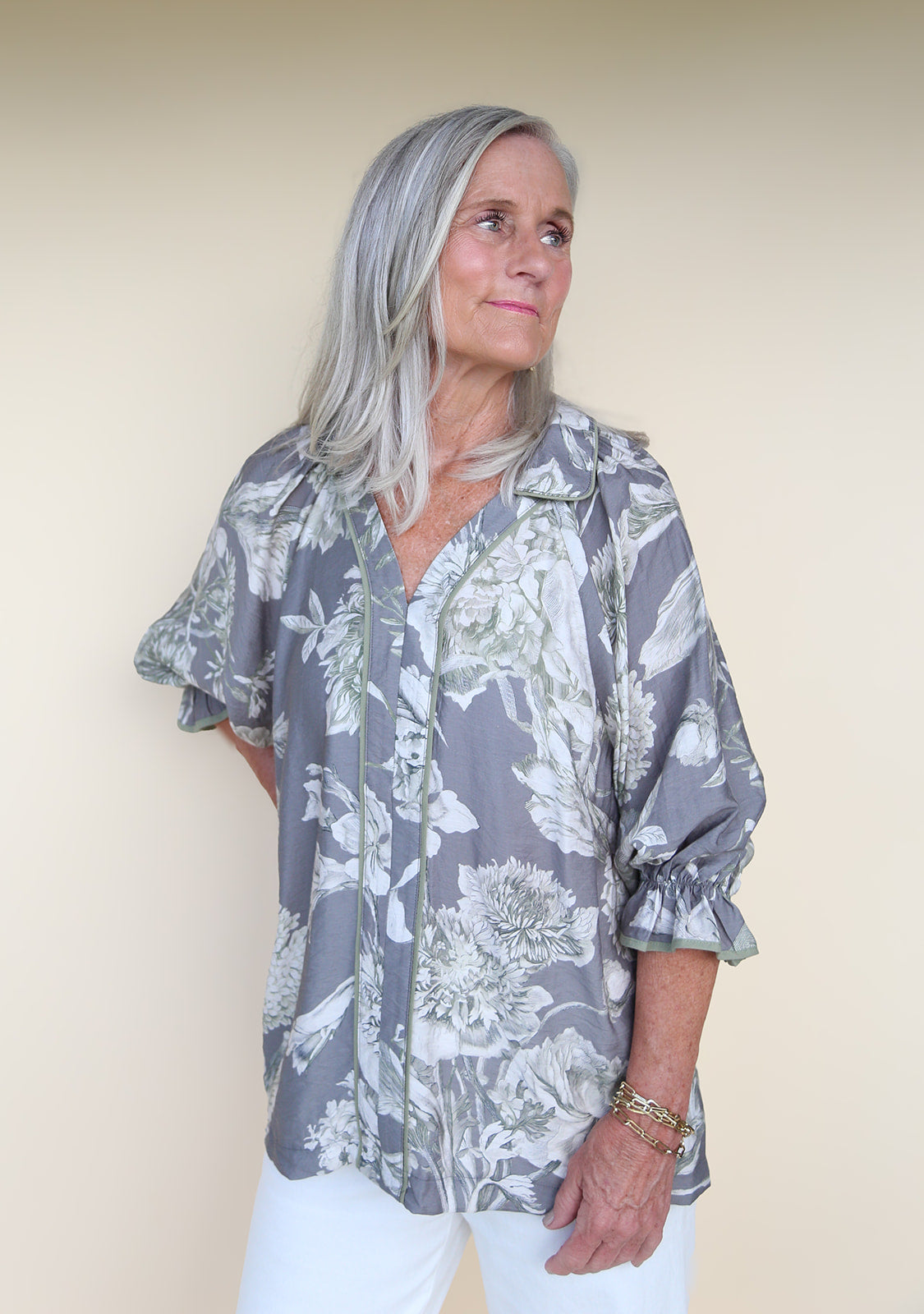Falling for Florals Neutral Blouse