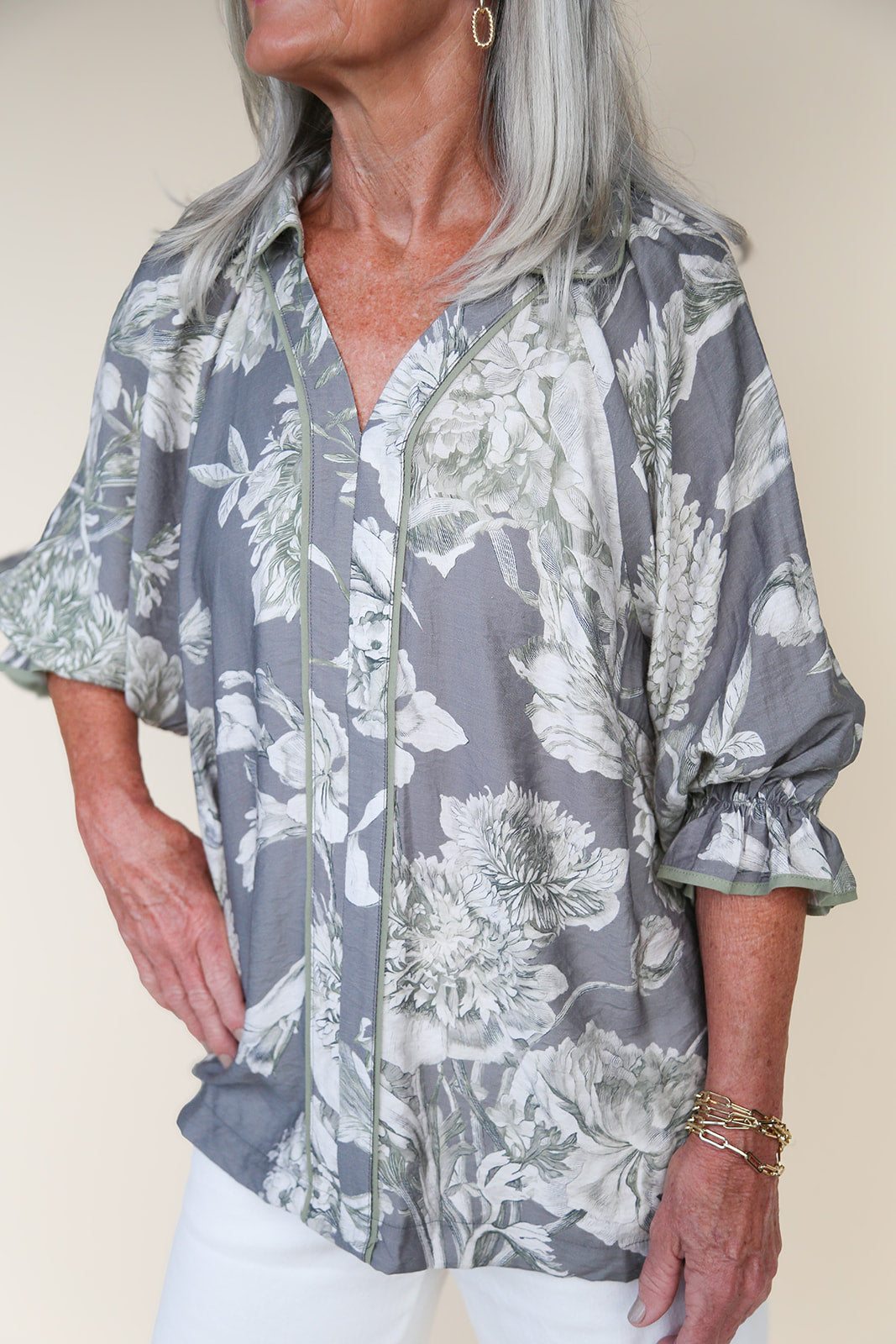 Falling for Florals Neutral Blouse