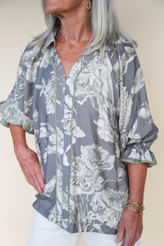 Falling for Florals Neutral Blouse