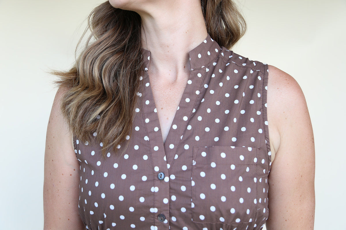 Kayla Sleeveless Cocoa Dress with Polka Dots