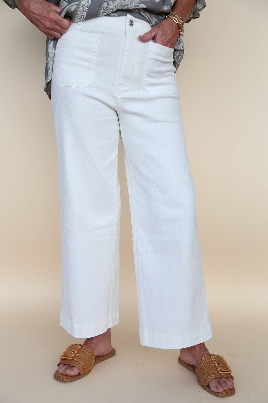 Winter White Stretchy Cropped Denim Pants