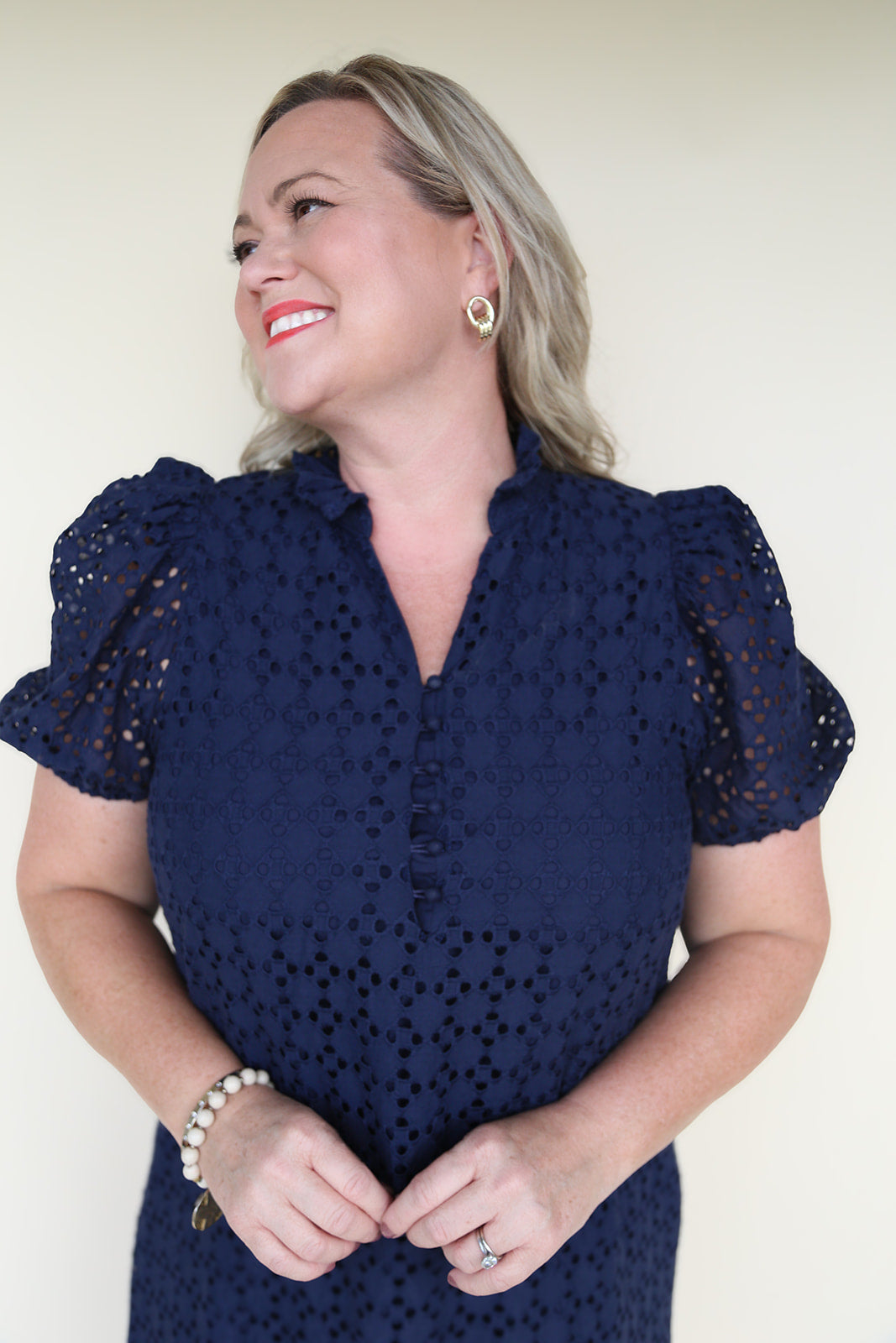 The Kate Midi Eyelet Dress in Navy