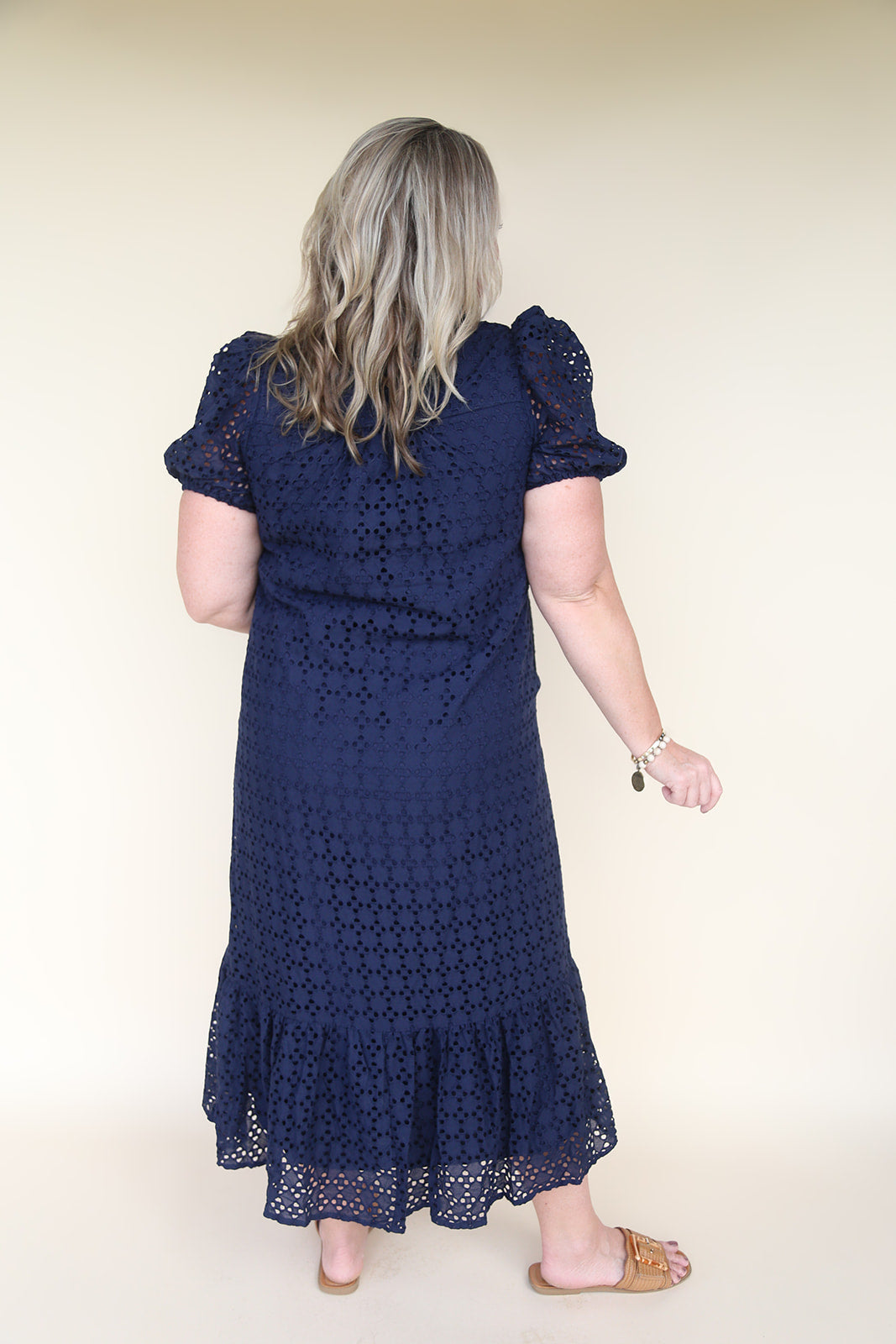 The Kate Midi Eyelet Dress in Navy