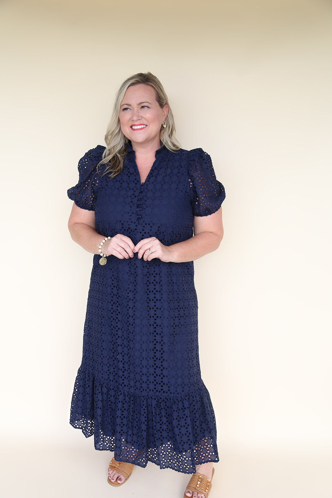 The Kate Midi Eyelet Dress in Navy