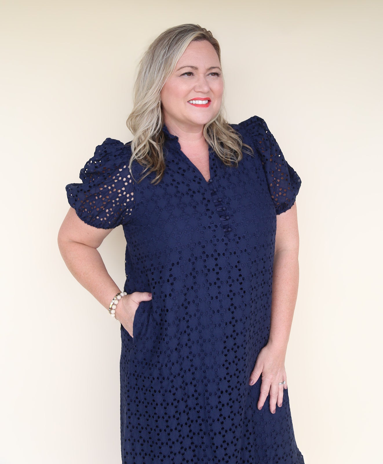 The Kate Midi Eyelet Dress in Navy