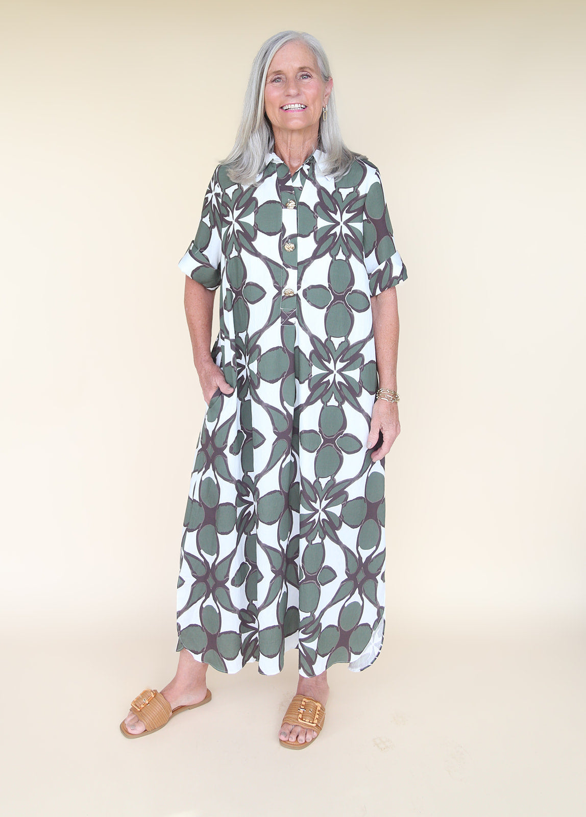 Laurel Dress with Gold Buttons