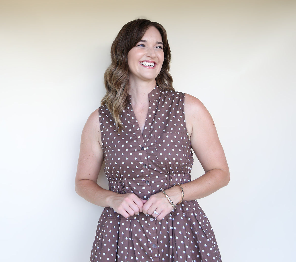 Kayla Sleeveless Cocoa Dress with Polka Dots