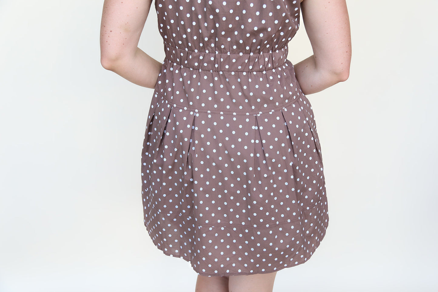 Kayla Sleeveless Cocoa Dress with Polka Dots