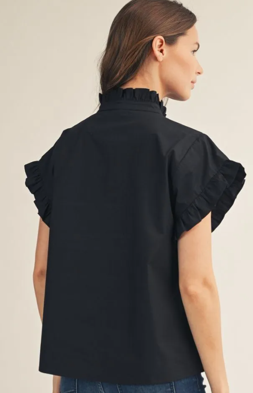 Black Ruffle Collared Top