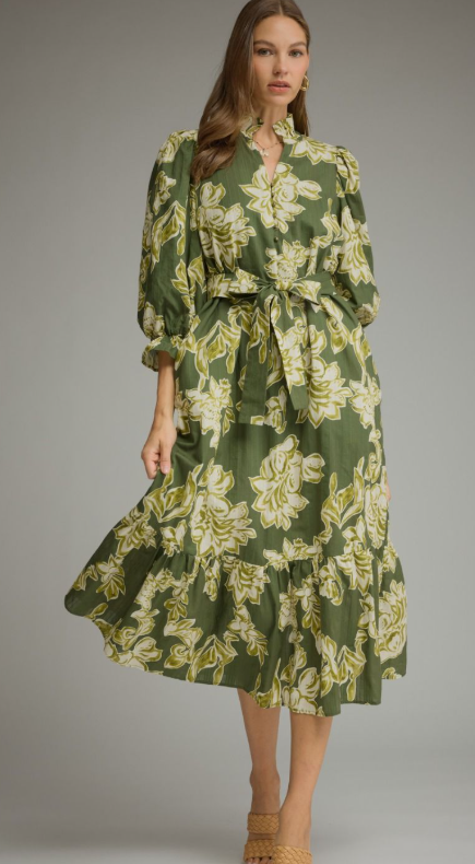 Jenna Floral Belted Midi Dress