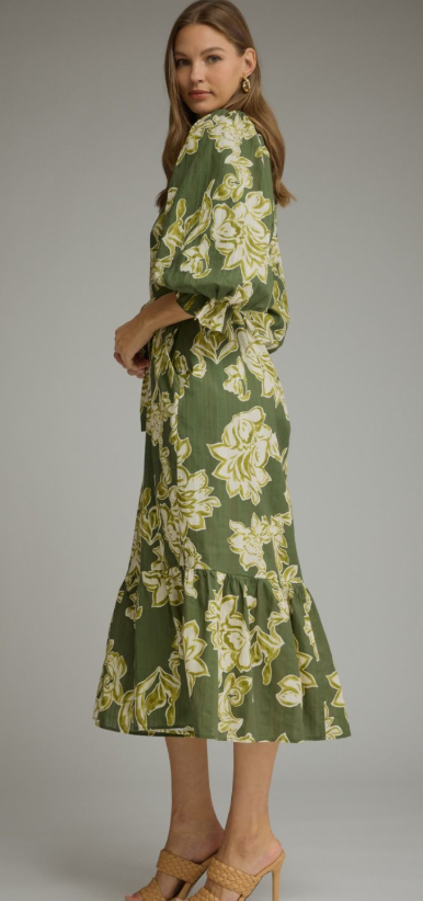 Jenna Floral Belted Midi Dress