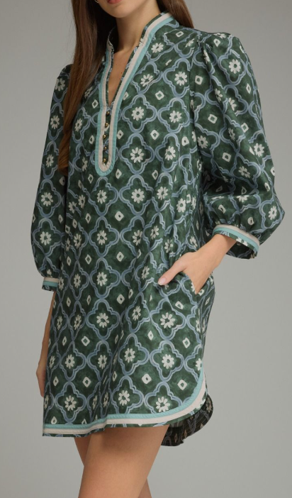 Green Floral Print Tunic Dress