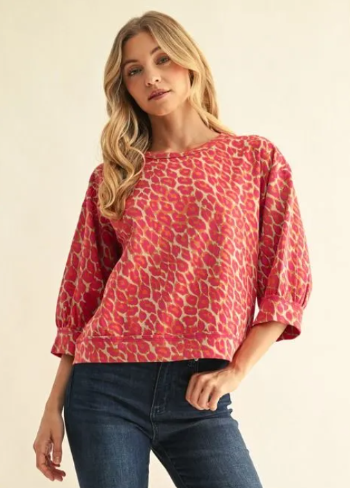 Pink Leopard Top 3/4 Sleeves