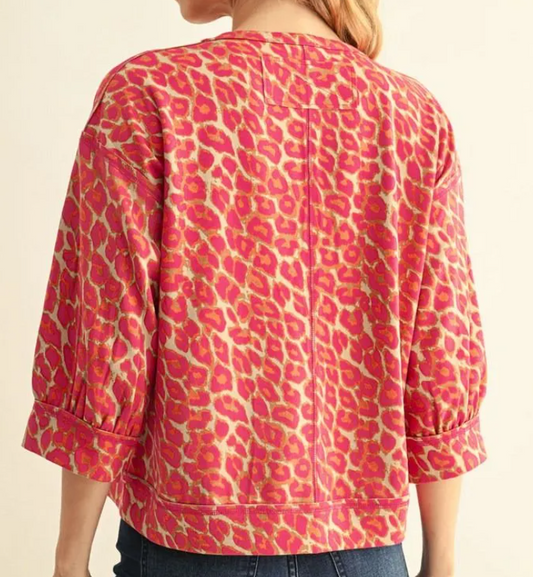 Pink Leopard Top 3/4 Sleeves